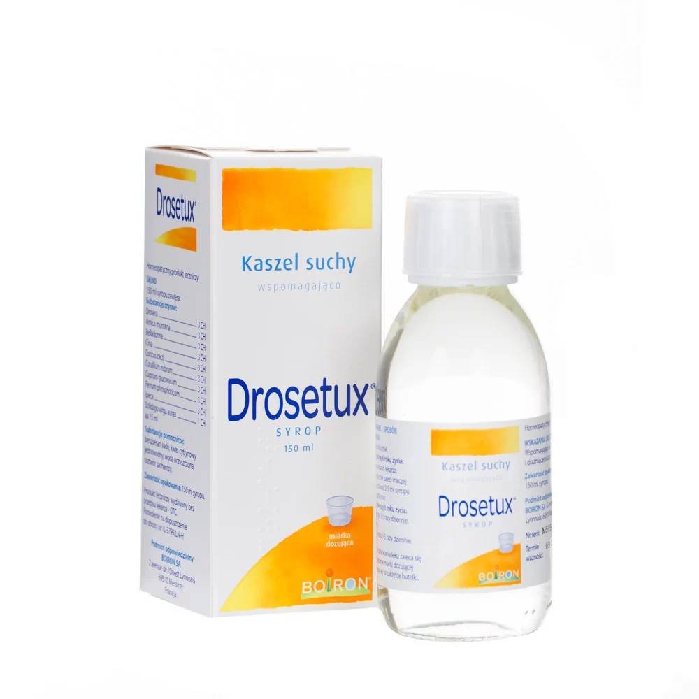 drosetux 150 Drosetuks is a homeopathic medicine that has an antitussive effect, making it easier to breathe. It is so safe that it is recommended for children from 6 years of age.