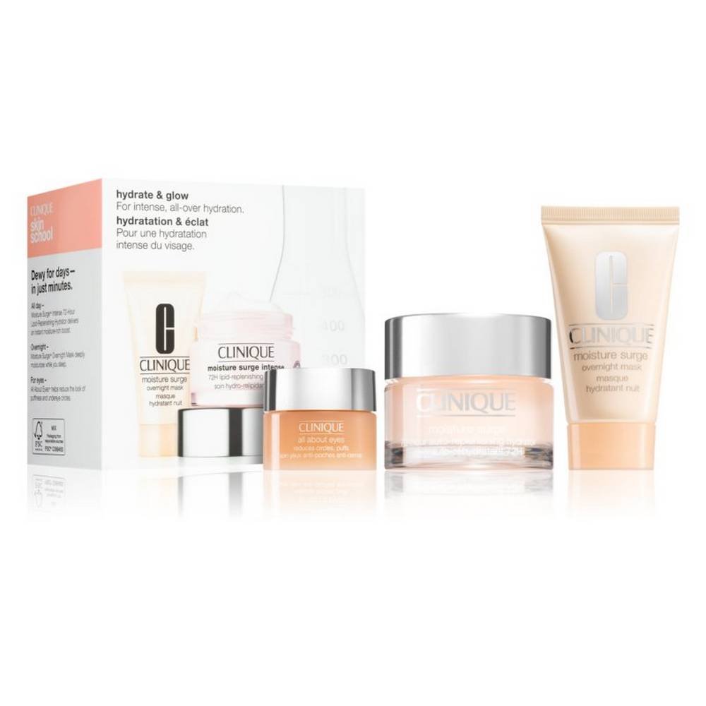 gift set hydrate glow set Tout pour une belle peau dans un seul flacon. Le coffret Clinique Hydrate & Glow vous ravira vous ou vos proches en cadeau.