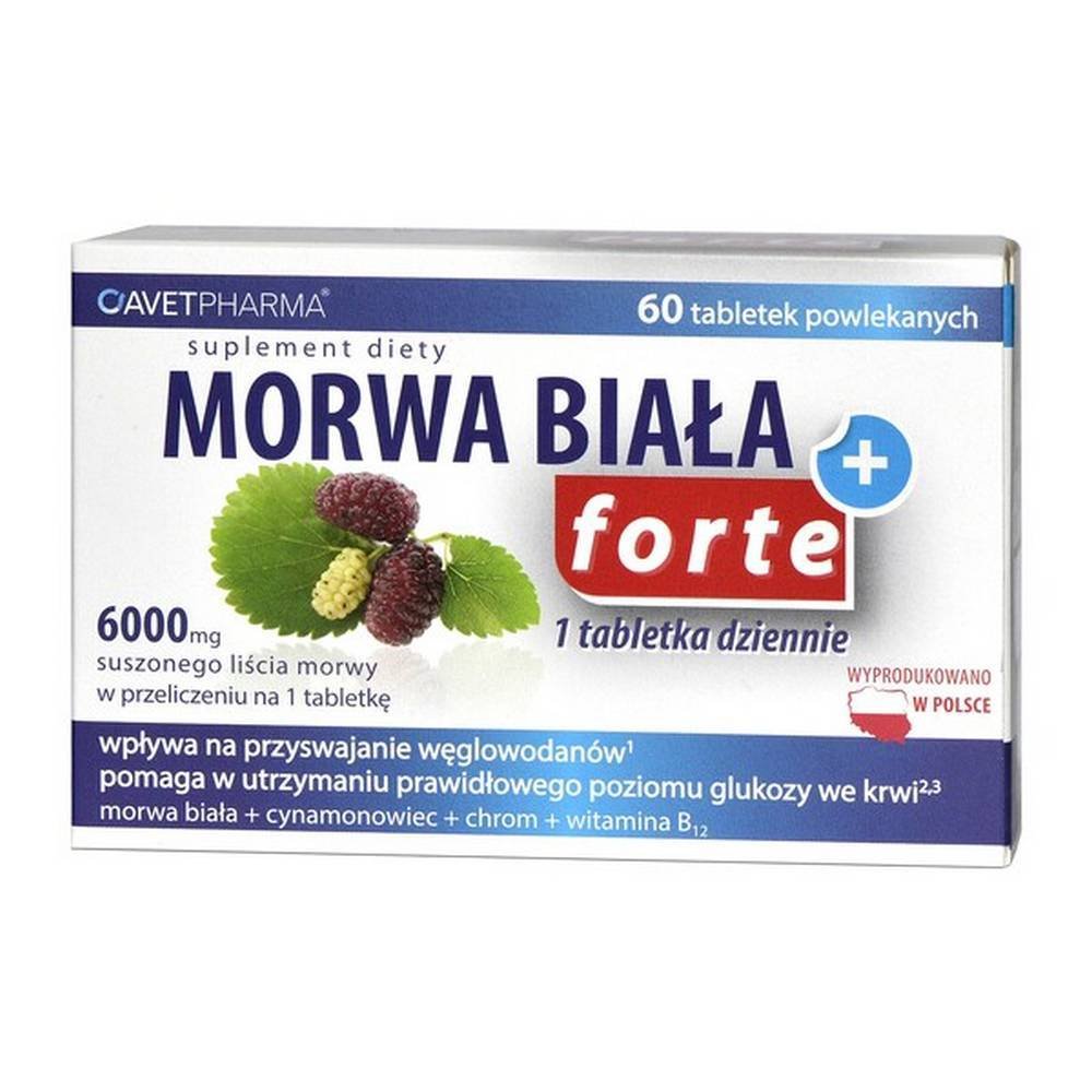 mulberry white plus forte 60 avet MORWA WHITE PLUS FORTE is a dietary supplement with chromium, cinnamon extract, vitamin B12 and mulberry protein extract.